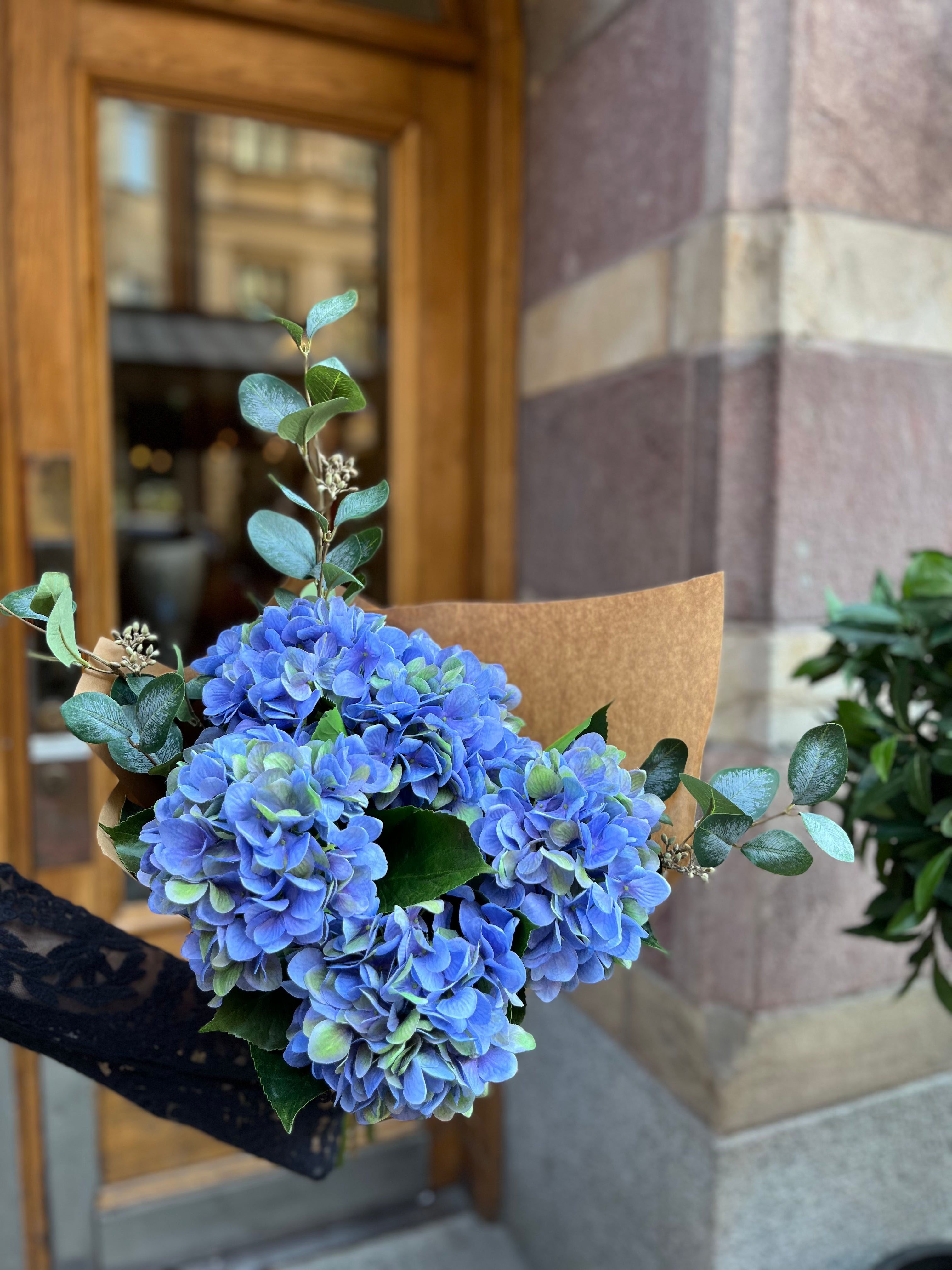 Hortensiabukett med bär, Blå